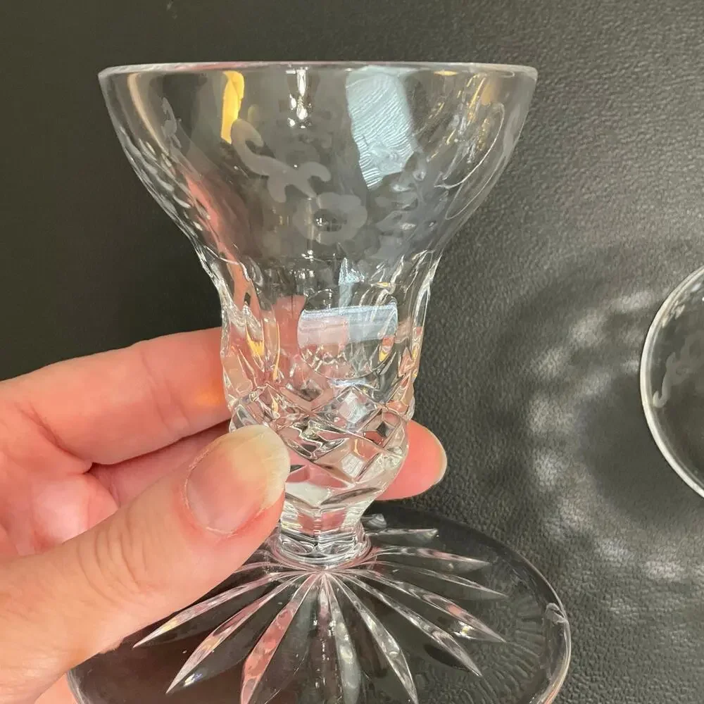 Set of 2 Candle Holders Etched Cut Glass Starburst Base Vintage